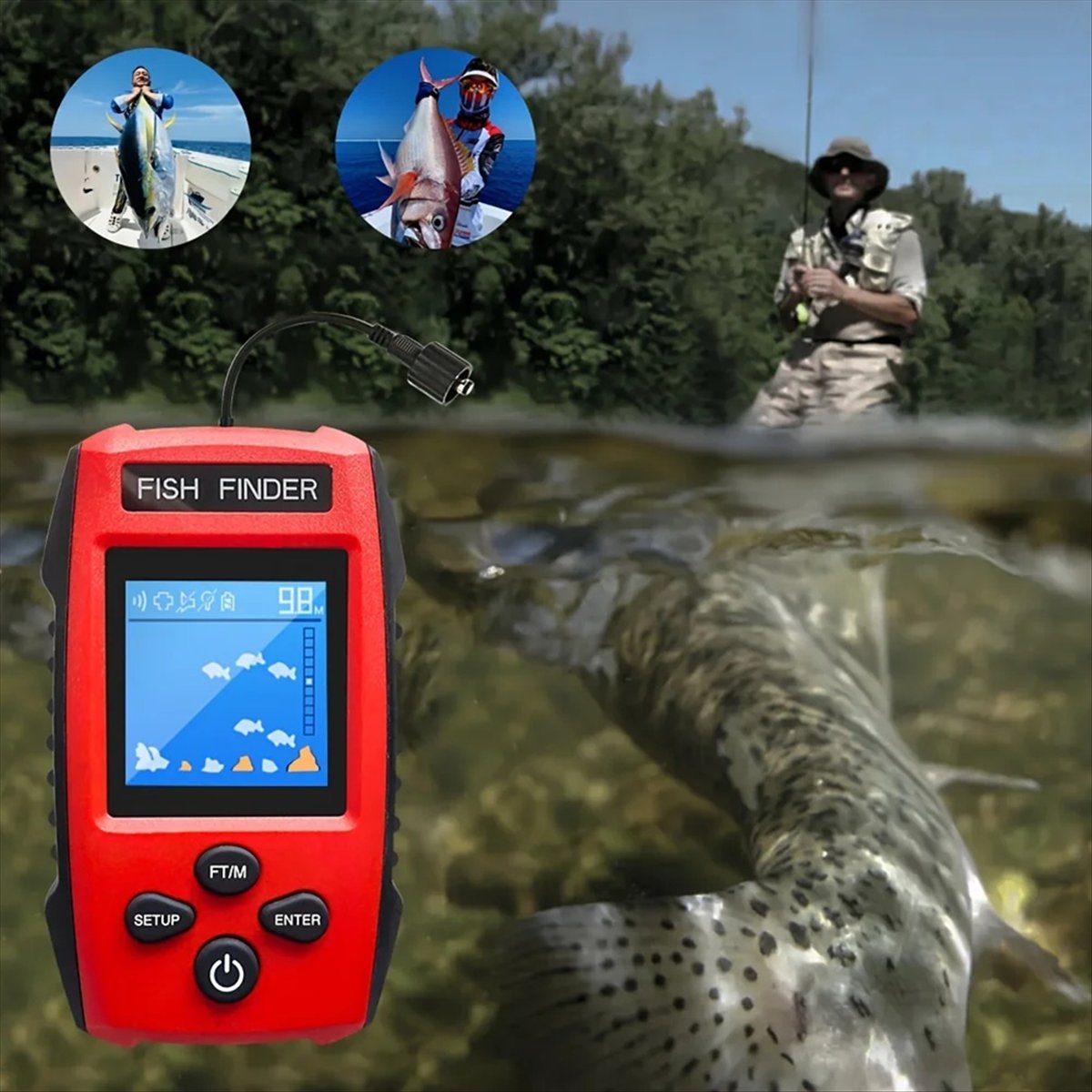 Fishing Boat Depth Finder - Trasduttore sonar cablato per ecoscandaglio LCD